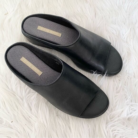 Easy Spirit Black Leather Heaven Open Toe Wedge Slide Platform Sandals Size 8.5 - Picture 3 of 8